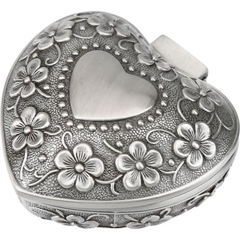 Boîte à bijoux vintage en métal en forme de cœur sculpté de fleurs, organisateur de rangement pour colliers et boucles d'oreilles antiques (1/5)