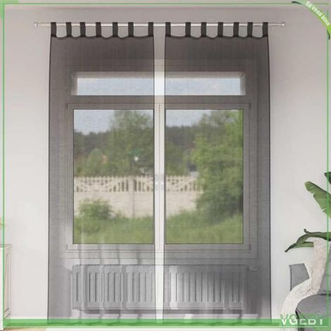 Rideau en voile - FAFEISY - avec passants - Noir - Semi-transparent - Lot 2 pcs - Lavable (1/5)