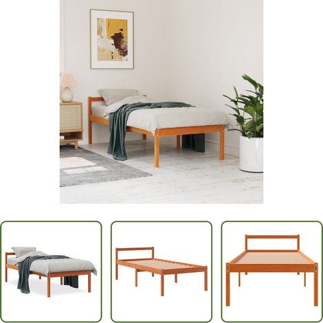 vidaXL Kiefer-Bett -  Seniorenbett Wachsbraun 90x200 cm Massivholz Kiefer (1/5)