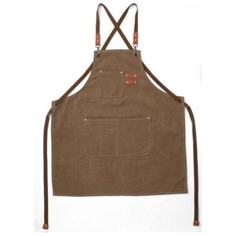 (Marron)Tablier Cuisine Homme Tabliers en Toile avec 3 Poches Imperméable et Réglable Apron pour Barbecue, Restaurant,Jardin, Charpentier,78 x 68cm (1/4)