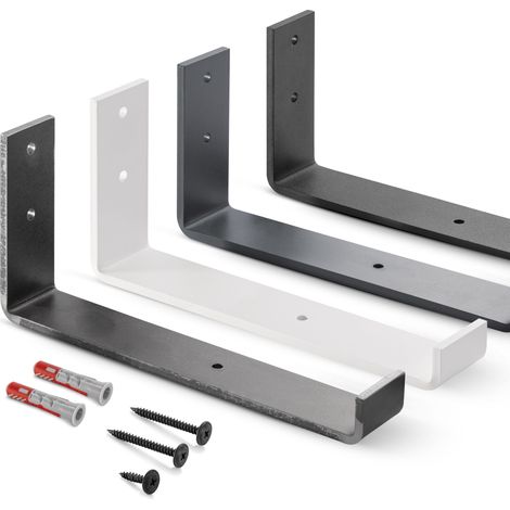 HOLZBRINK Metall Regalträger Regalhalter für Wandregal, Wandhalterung 250mm, weiss, 10 Stück, HLR-J-250-9016