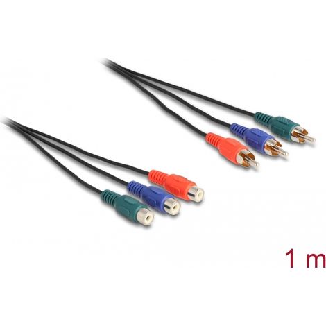Delock Cable de extensiÃ³n RCA RGB de 3 x machos a 3 x hembras, 1Â m