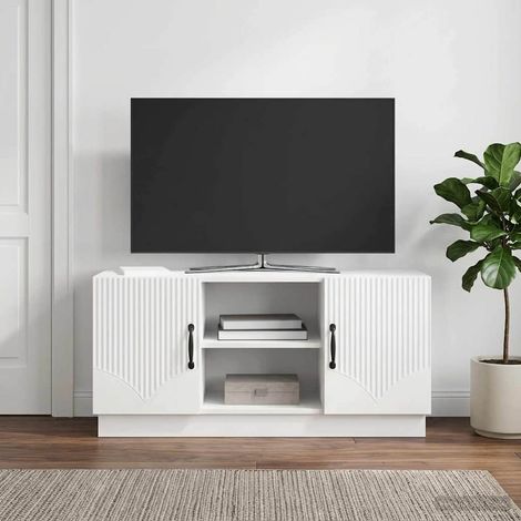 Meuble TV blanc brillant avec rangement en bois d’ingénierie 102 x 34,5 x 47 cm - PANGIVO (1/5)