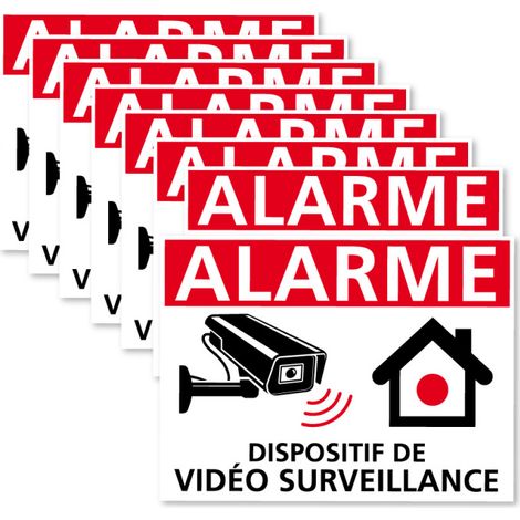 Autocollants vidéo surveillance, Dispositif Sous Vidéo Surveillance, lot de 8 adhésifs. Stickers alarme et sécurité - Blanc - 150 x 90 mm