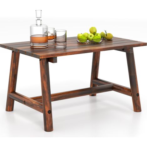COSTWAY Tavolino da Caffè per Esterno, Tavolino Laterale in Legno con Piano a Doghe, Tavolo Rettangolare per Prato Balcone, Bordo Piscina, Portata 125 kg (Marrone) (1/5)