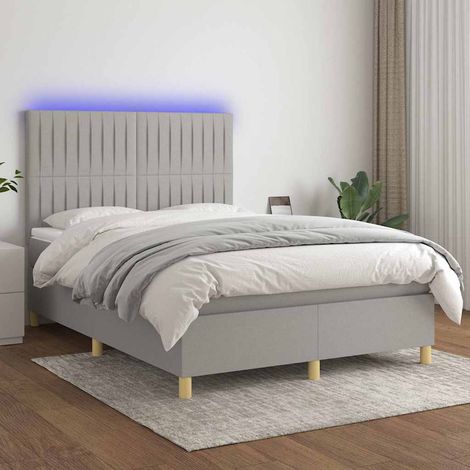 Cama box spring colchón y luces LED tela gris claro 140x190 cm (1/5)