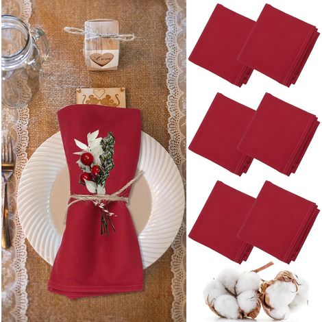 Lot de 6 serviettes rouges, serviettes en tissu coton Bourgogne en tissu 100% coton, serviettes bordeaux pour anniversaire, mariage, décoration, bars, cafés, hôtels, fêtes, Noël (1/5)