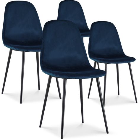 Lot de 4 chaises Bali velours bleu pieds noir (1/2)