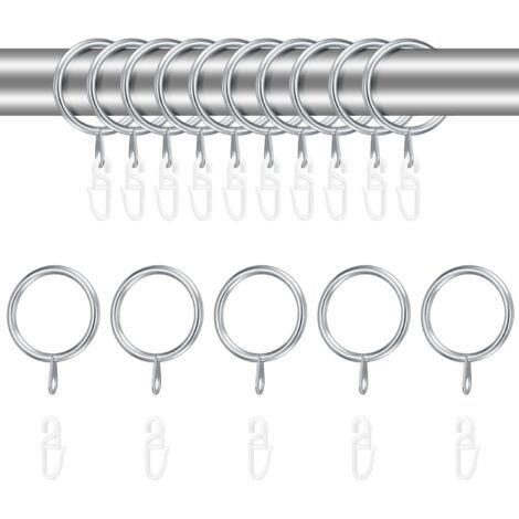24 Pièces Argent Anneaux de Rideaux en Métal et Crochets en Plastique - 30 mm Diamètre Intérieur pour Suspendre Douche Porte Fenêtre Tringles à Rideaux