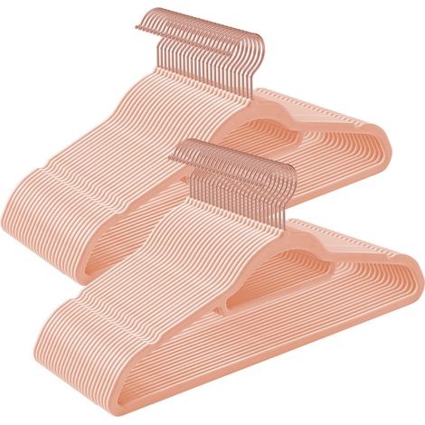 Cintre en Velours, Lot de 50, Antiglisse, Barre à Cravate, Crochet Pivotant 360°, Épaisseur 0,6 cm, Longueur 43,5 cm, pour Manteau, Robe, Pantalon, Rose Clair et Rose Gold CRF21PK50 (1/5)
