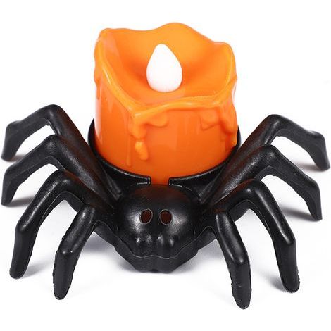 Lot de 12 bougies d'Halloween en forme d'araignée en forme de citrouille, bougies décoratives à piles pour décoration de fête d'Halloween effrayante (1/5)