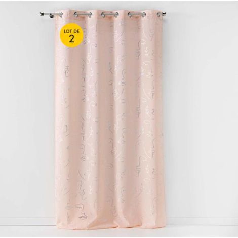 Lot de 2 Rideaux 140 x 260 cm imprimé métallisé Artyline Rose/argent (1/4)
