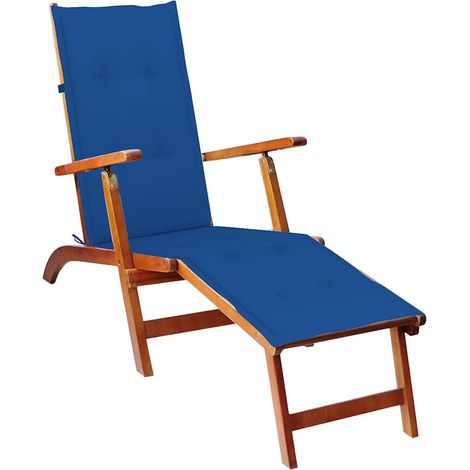 Chaise longue d'extérieur repose-pied et coussin Acacia solide