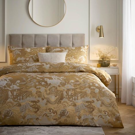 Ensemble De Housse De Couette – Jacquard Oriental Texturé Literie Or – King UK Standard – 230x220cm (1/4)