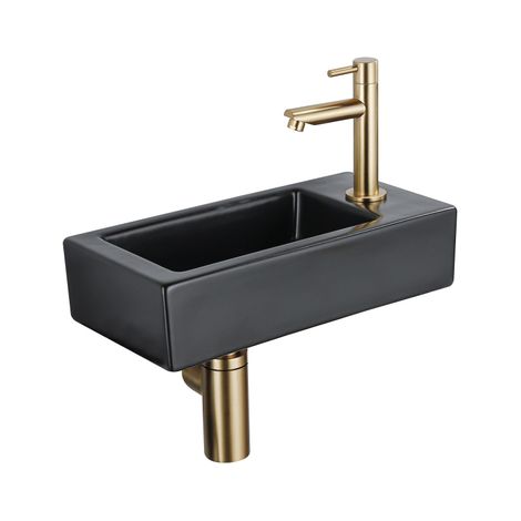 FugaFlow Efficiente Pietra Ensemble de fontaine - 37,5x18,5x9cm - céramique - trou de robinet à droite - robinet de fontaine en laiton brossé - (1/5)