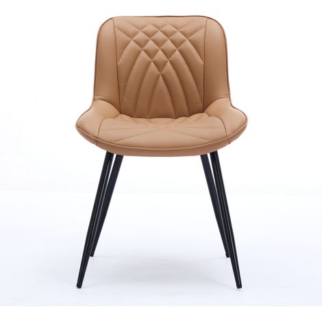 Sedie da pranzo, set da 2, sedie ergonomiche da cucina con rivestimento in similpelle PU traforata traspirante e trapuntatura 3D artistica, robuste gambe incrociate in metallo, sedie da pranzo per cuc (1/5)
