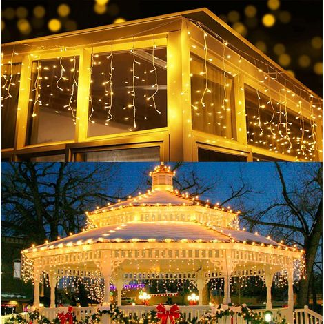 Guirlande lumineuse stalactite extérieure 1200 LED 30 m, étanche, alimentée par secteur, idéale pour décorer balcon, jardin, toit, fête ou mariage. Couleur : blanc chaud. (1/5)
