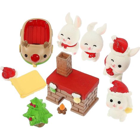 Lot de 10 figurines de lapins en résine, décorations miniatures de Noël, cadeaux pour les fêtes de Noël (1/5)