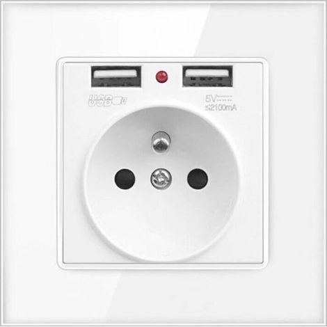 Prise électrique murale avec double USBChargeur 16A 250V ACMatériau PC ignifugeSortie USB 5V 2,1A pour appareils numériques (1/4)