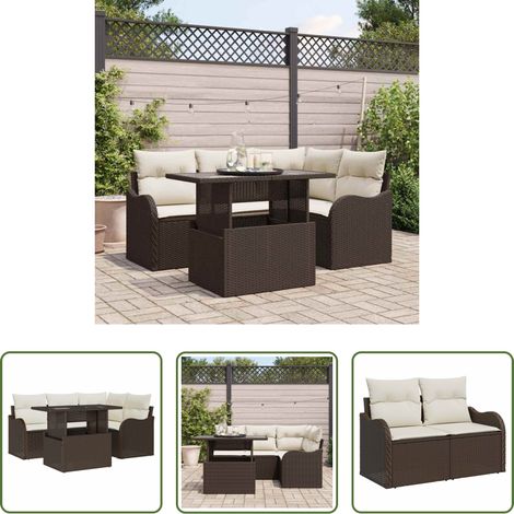 Terrasse Tisch - Outdoortisch-Set mit Kissen 5 pcs Braun Poly Rattan (1/5)