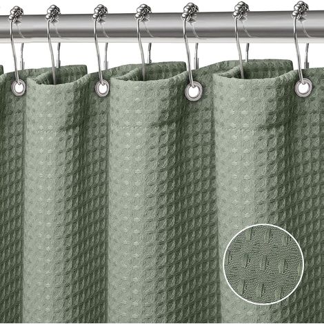 Waffel-Duschvorhang, Badevorhang, Polyestergewebe, maschinenwaschbar, Badezimmervorhang mit 12 Haken, wasserdicht, Badezimmervorhang, 183 x 183 cm (Grün)