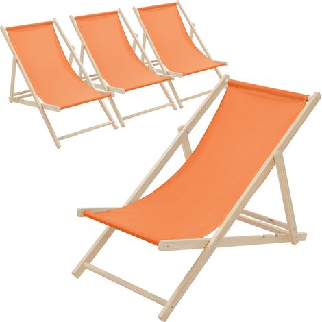 ECD Germany 4er Set Liegestuhl klappbar Orange aus Holz, verstellbare Rückenlehne, 3 Positionen, bis 120kg, Sonnenliege Gartenliege Strandliege Strandstuhl Holzklappstuhl, für Garten, Balkon & Strand