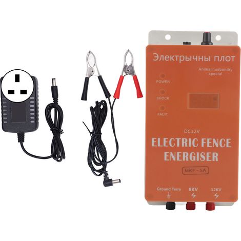 Chargeur de clôture électrique 5 km standard 8KV/12KV solaire pour animaux, anti-faune sauvage, prise UK 100-240V (1/5)