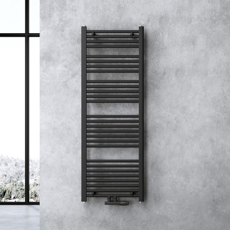 doporro Calefacción de baño diseño recto 140x50cm radiador tubular Antracita conexión central horizontal