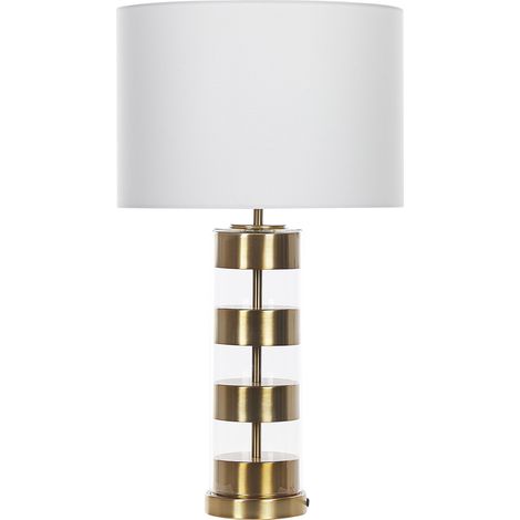 Lámpara de mesa base de metal blanco y dorado con pantalla blanca Beatton