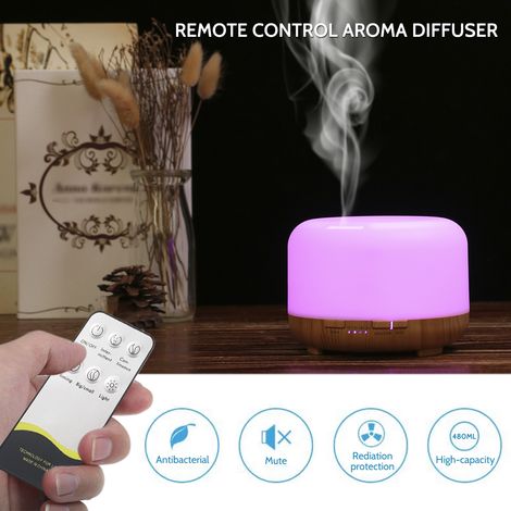 480-ml-Ultraschall-Luftbefeuchter mit Aromadiffusor, Fernbedienung, farbiger Beleuchtung, 4-stufiger Timer-Funktion – ideal für Yoga, Entspannung, Büro, Zuhause, Schlafzimmer, Wohnzimmer, Arbeitszimme (1/5)