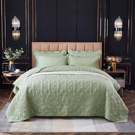 Parure de lit 3 pièces matelassée surdimensionnée en microfibre légère avec taies d'oreiller - Couvre-lit imprimé réversible pour toutes les saisons, 220 x 240 cm (vert, 220 x 240 cm) (1/4)