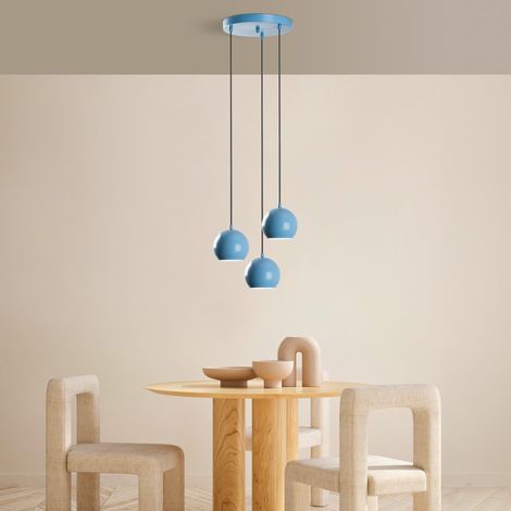 lustre bleu clair, corps en métal, 45 cm de diamètre, hauteur réglable 45-111 cm, 3 douilles E27, pour les espaces modernes, élégant et fonctionnel (1/5)