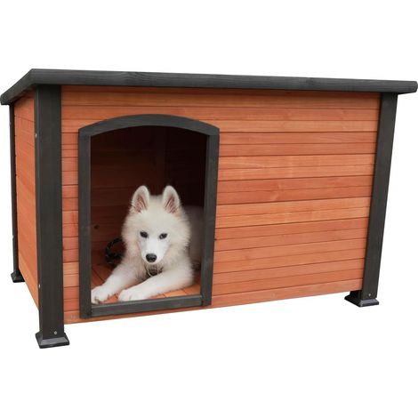 Niche pour Chien en Bois Massif Imperméable, Résistante au Vent et Anti-Lumière, Niche d'Extérieur/Intérieur, Maisonnette en Bois pour Moyens et Grands Chiens, Stable et du (1/4)