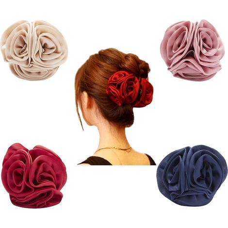 Ensemble De 4 Pices De Grands Accessoires Pour Cheveux En Mousseline De Soie Papillon Rose, Pinces Cheveux En Mtal, Pingles Mchoires, Cheveux B (1/5)