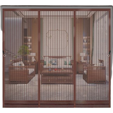 Moustiquaire Porte 130x210cm Fenetre Magnetique,Rideau Anti Insecte Mouche, Brun