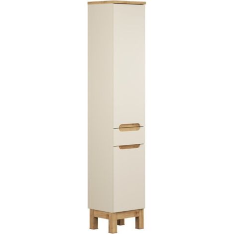 Columna de baño ERMANO - 2 puertas y 1 cajón - colores cachemir y roble
