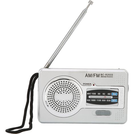 Radio Portable Mini AM FM avec DSP, Haut-parleur Intégré et Jack pour Casque, Gris Argenté