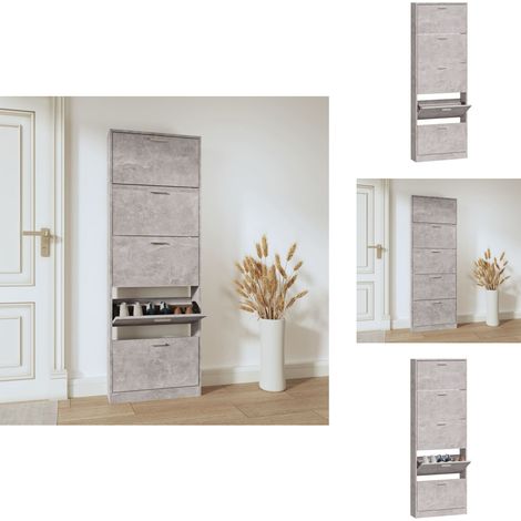 Schuhschrank Betongrau 59x17x169 cm Holzwerkstoff - Schuhschrank - Holzwerkstoff - Schrank - Garderobe - Einbauschrank (1/5)