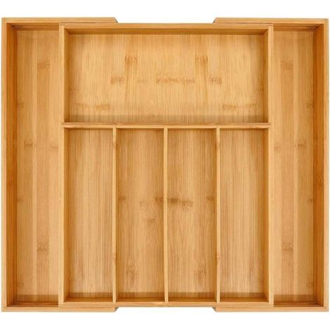Boîte de rangement pour couverts en bambou, adaptée aux tiroirs, capacité de rangement extensible de 31,5 cm à 48 cm, support de rangement pour couverts de cuisine, séparateur cuillère/fourchette.