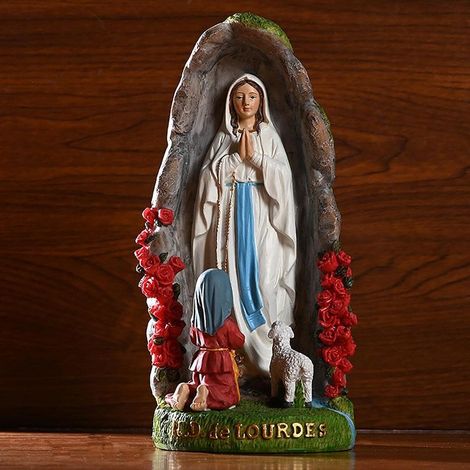 Garten - Katholische Statue der Jungfrau Maria - Lourdes mit der heiligen Bernadette und (1/5)