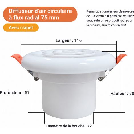 Bouche d'aération diffuseur circulaire VMC 75 mm blanc avec filtre n°38 38 75mm blanc 11,6 × 11,6 × 7 cm 80 g – Livraison gratuite