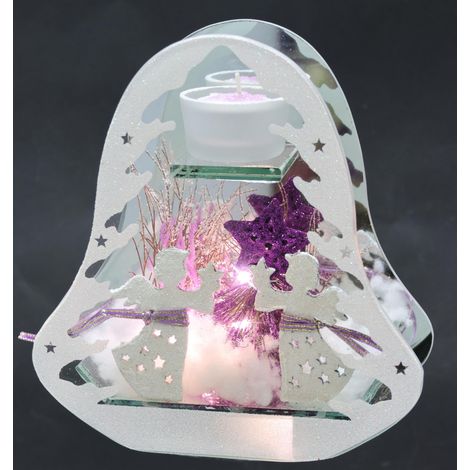 Photophore en Verre avec lumière LED et Bougie Chauffe-Plat avec Branches de Sapin - Ange - Étoile - Neige Artificielle - Décoration de Noël - Cadeau - Décoration de Table - Image 3D (1/5)