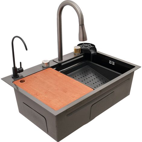 45x68cm Évier cascade volante, évier cascade, évier de cuisine de luxe, évier de cuisine de luxe, évier cascade, lavabo, coupe de vidange 3 en 1, évier intégré avec robinet amovible