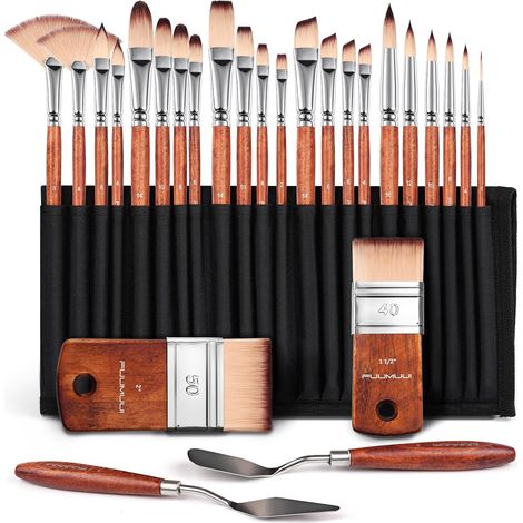 Pinceaux Peinture Acrylique Professionnels - Kit de 26 Pinceaux d'artiste (1/5)
