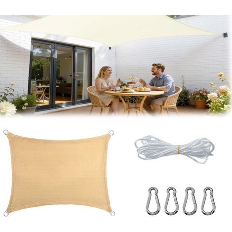 Tela transpirable para sombra (3x5 m) – Protección UV (bloquea el 85%) – Aislamiento térmico – Malla de 4 esquinas para piscina/jardín/patio/camping – Blanco roto (1/5)