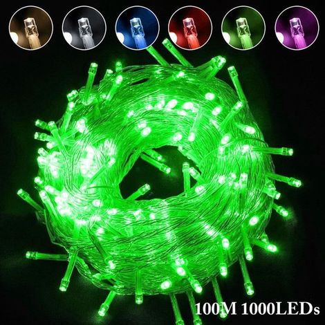 1 Guirlande Lumineuse, 1000 LED, 100M, Vert, 8 Modes, IP44, Intérieur Extérieur, Noël Mariage Fête