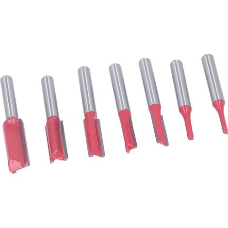 Set mit 7 geraden Fräsern aus Wolframstahl, 6,35 mm Schaft, zum Nutenfräsen und Ausfräsen von Holz (1/5)