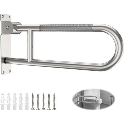 Barre d'appui WC, 60cm Barre Pliable pour Toilettes, Support de Sécurité des Toilettes, Rampe de Sécurité en U en Acier Inoxydable 304, Poignée Antidérapante Jusqu'à 150 KG (1/5)