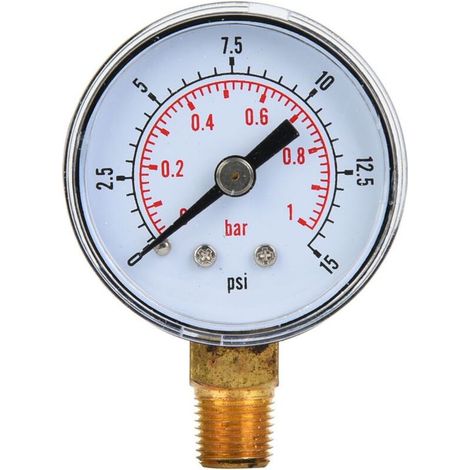 Mechanisches Manometer mit 1/8" BSPT-Anschluss, untenliegender Anschluss für Luft, Öl, Wasser (0-15 psi, 0-1 bar) (1/5)
