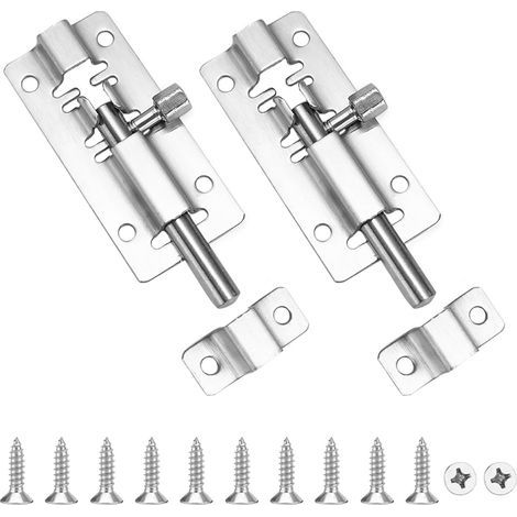 Targette de Porte (2 Pièces), Verrou de porte en acier inoxydable, Avec vis de montage, Pour maison, grange, clôture, hangar, sous sol, Argenté (1/5)
